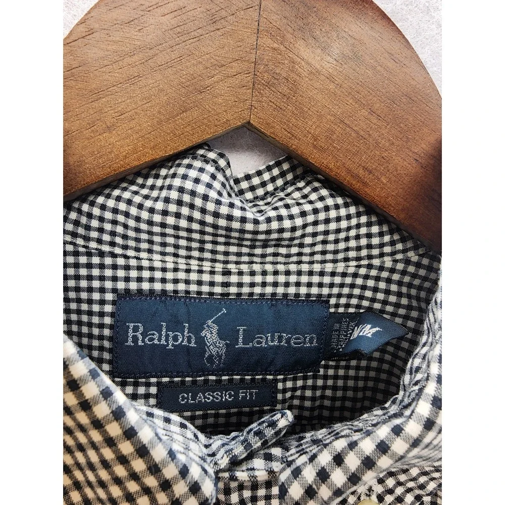 Polo Ralph Lauren Mens Gingham Button Down Shirt Black White Cotton‎ Long Sleeve